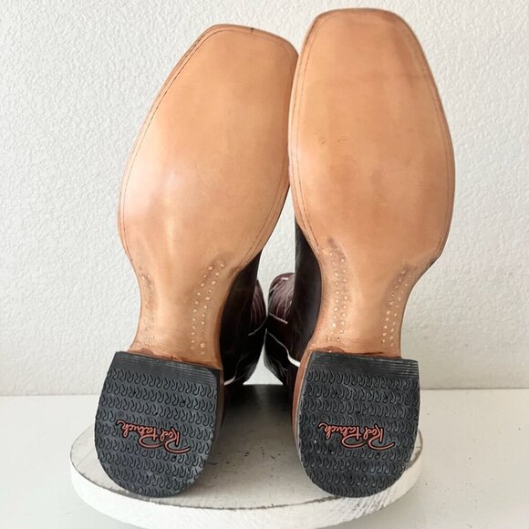 Rod Patrick Mens Cowboy Boots 14.5A Brown Mocha Bison Leather Square Toe Western - Picture 8 of 12